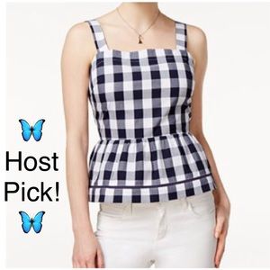 🦋HP!🦋Maison Jules Navy Check Plaid Peplum Top XS